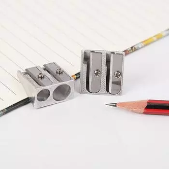 Ручная точилка для карандашей с двойным отверстием, прочная конструкция, компактный размер, портативная металлическая точилка для ручек 5pcs