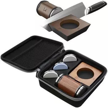 Ручная точилка для ножей с алмазным и корундовым точильным диском для сталей любой твердости с многофункциональным магнитом коричневый