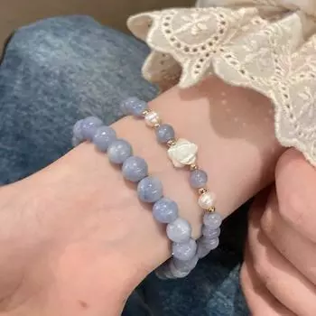 Ручная веревка Цветок Нефритовый браслет из бисера Имитация нефрита Браслет лучшего друга Браслет с цветком камелии Браслет из бисера Морской синий темперамент