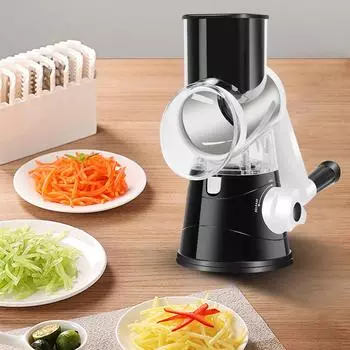 Ручная вращающаяся терка для сыра для овощерезки 3-в-1 терка-слайсер многофункциональный измельчитель овощей с 3 сменными лезвиями чёрный