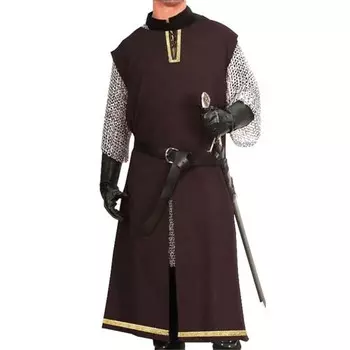 Ручная вышивка средневековый рыцарь Хэллоуин туника викинг косплей костюм рубашки без рукавов мужские костюмы ренессанс сюрко табард LARP S коричневый