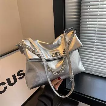 Ручная женская сумка с усовершенствованной цепочкой, модная повседневная сумка на плечо, универсальная сумка большой емкости для подмышек серебряный