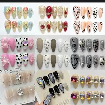 РУЧНАЯ РАБОТА, миндальные шпильки, накладные ногти, ручная роспись, 3D стиль Майяра, бриллиант, роскошный дворцовый стиль, леопардовый принт, заостренные ногти для фототерапии 738-XS