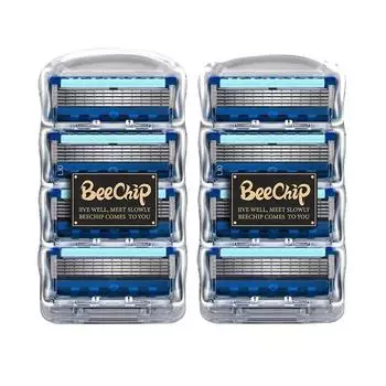 Ручное бритье для мужчин Сменная головка Пять слоев лезвия Восемь удобных бритвенных лезвий Новейший синий цвет Без повреждения кожи Незаряженный