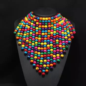 Ручное изготовление, персонализированное, преувеличенное ожерелье из деревянных бусин, богемный фолк-стиль, сцена музыкального фестиваля, подиум, ретро-аксессуары разноцветный