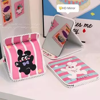 Ручное настольное зеркало-подставка, складное зеркало из искусственной кожи, переносное мультяшное зеркало для макияжа, домашний декор StyleA