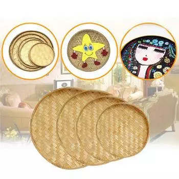 Ручное плетение Бамбуковое сито Ручная роспись Бамбуковый плот Круглый пылесбор DIY Декоративные фрукты Хлебная корзина Кухонное хранилище