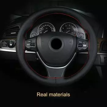 Ручное шитье 38 см, чехол на руль автомобиля, противоскользящая искусственная кожа, четыре сезона, универсальный грузовик, внедорожник, защита на руль, салон автомобиля красный черный