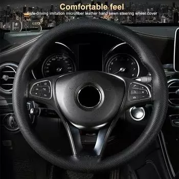 Ручное шитье 38 см, чехол на руль автомобиля, противоскользящая искусственная кожа, четыре сезона, универсальный грузовик, внедорожник, защита на руль, салон автомобиля чёрный