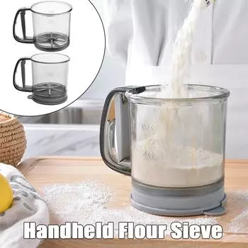 Ручное сито для муки, полуавтоматическое сито с одним нажатием, пластиковое сито для сахарной пудры, практичный инструмент для выпечки для дома