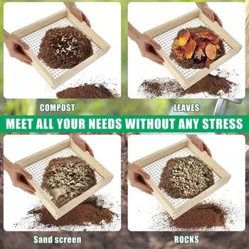 Ручное сито для садовой почвы, ручное сито для гравия, сито для компостной почвы, для горшечных культур, почвы и камней, легкое, деревянное, эргономичное