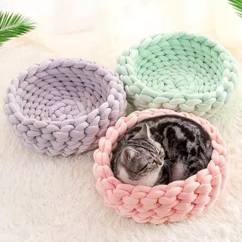 Ручное тканое гнездо для домашних животных, моющаяся полоска из грубой ткани, кровать для собаки, питомник для маленьких собак, котят, плетеная корзина с имитацией ротанга Diameter 30cm