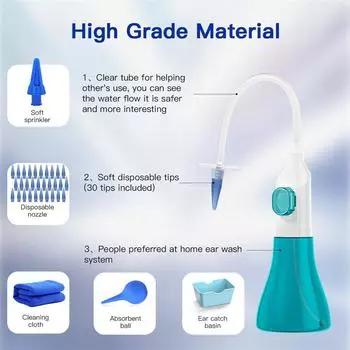 Ручное удаление ушной серы, очистка ушных инфекций, набор для промывания ушей, медицинское средство для удаления ушной серы, очиститель ушей для взрослых и детей с 30 советами небесно-голубой