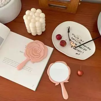 Ручное зеркало для макияжа 3D стерео ретро роза форма косметическое зеркало для макияжа ручное зеркало компактное зеркало для девочек подарки на день рождения розовый