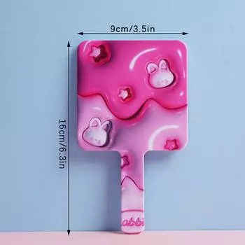 Ручное зеркало для макияжа, квадратное зеркало для макияжа с милым мультяшным кроликом и ручкой, компактное зеркало для спа-салона, косметическое зеркало one size