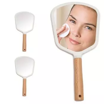 Ручное зеркало для макияжа, переносное зеркало для макияжа с деревянной ручкой White