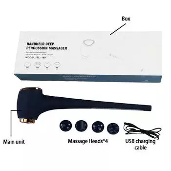 Ручной электрический массажер для глубоких тканей шеи, спины, плеч, талии, ног, мощный двигатель 3500 об/мин с 5 +2 узлами, 9 скоростей Type C Charge темно-синий