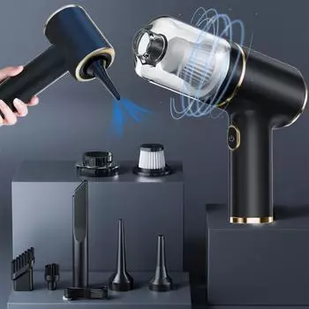 Ручной автомобильный пылесос 120 Вт Мощное всасывание 4000 мАч Маленький автомобильный сильный пылесос Мини-пылесборник с USB Портативный сильный пылесос чёрный