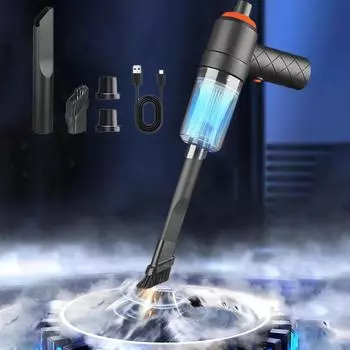 Ручной автомобильный пылесос 120 Вт Мощный всасывающий маленький автомобильный пылесос Мини-пылесборник с USB Портативный пылесос с двумя насадками для выдува Free Size чёрный