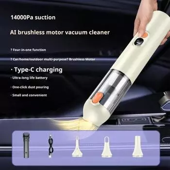 Ручной автомобильный пылесос 14000 Па сильная сила всасывания мощный мотор низкий уровень шума беспроводной портативный чёрный