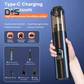 Ручной автомобильный пылесос 14000 Па сильная сила всасывания мощный двигатель низкий уровень шума беспроводной портативный автомобильный пылесос для удаления пыли чёрный
