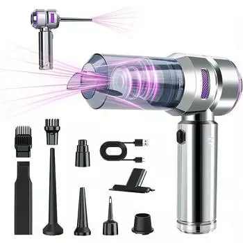 Ручной автомобильный пылесос с высокой мощностью всасывания 16000 Па, бесщеточный двигатель 100 Вт, портативный очиститель воздуха, 4 в 1 для автомобиля, дома, офиса, кемпинга, зарядка через USB