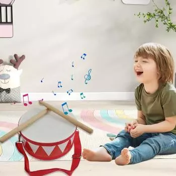 Ручной барабан для малышей с 2 молоточками, регулируемый ремень, детский деревянный двухсторонний поясной барабан