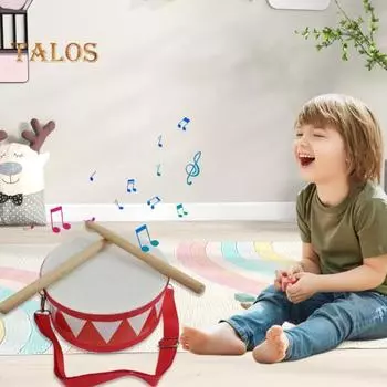 Ручной барабан для малышей с 2 молоточками, регулируемый ремень, деревянный детский двухсторонний поясной барабан, обучающий ударный инструмент, музыкальная игрушка красный