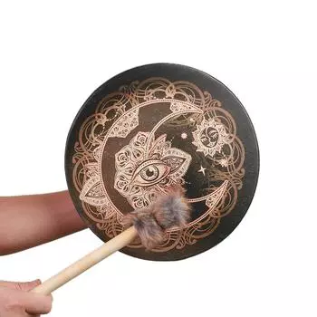 Ручной барабан Веганский шаман Алхимический лунный барабан Звук духовного исцеления Инструмент с барабанной палочкой