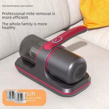 Ручной беспроводной пылесос для удаления клещей с УФ-стерилизацией — мощное всасывание для уборки дома и постелей upgraded version красный/серый