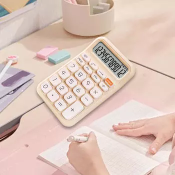 Ручной бесшумный механический калькулятор 12 цифр 14,8x9,3 см эргономичный экран с наклоном на 18 градусов для офиса бежевый