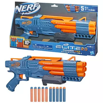 Ручной бластер Hasbro Nerf Elite 2.0 Ranger PD-5. Стреляет из ствола, вмещающего 5 дротиков, поставляется с 10 официальными дротиками Nerf Elite, простой в использовании дротик.