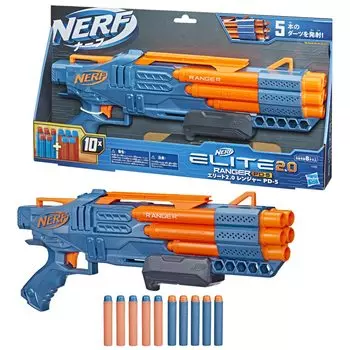 Ручной бластер Hasbro Nerf Elite Ranger стреляет из ствола, вмещающего 5 патронов, в комплекте 10 официальных настраиваемых губчатых дротиковых насосов Nerf Elite F4186