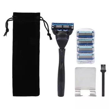 Ручной набор, многоразовая ручка, 5 слоев лезвий, 4 сменных кассеты, бритвы с держателем, синие и черные