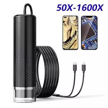 Ручной цифровой микроскоп с увеличением 1600X, USB-микроскопы, камера для взрослых и детей с 8-светодиодной лупой для монет для IOS Android