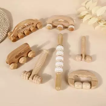 Ручной деревянный массажный ролик ручной массажер триггерной точки для лица, плеч, шеи 02