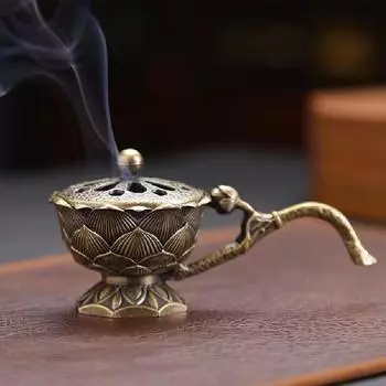 Ручной держатель благовоний Lotus, винтажный сплав, полая палочка для благовоний, держатель благовоний с крышкой, украшение для ароматерапии