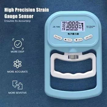 Ручной динамометр, тренажер для силы хвата, 396 фунтов, электронный тестер для ручного тренажера, усилитель хвата, измерительный прибор для хвата с ЖК-дисплеем синий/белый