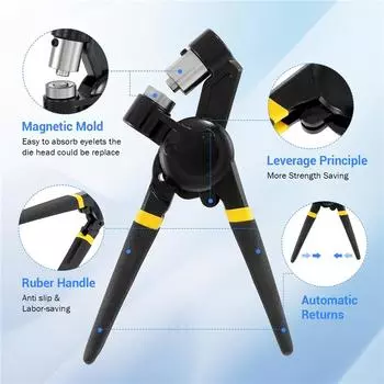 Ручной дырокол с люверсами 5,5/8/10/12 мм, плоскогубцы с набором люверсов для постеров, кожи, тканей, брезента, палаток, навесов