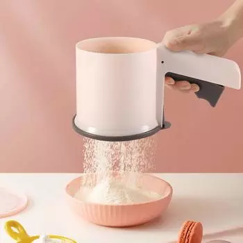 Ручной фильтр для муки Пластиковое сито для выпечки Профессиональный ручной просеиватель муки Сахарная пудра розовый