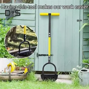 Ручной инструмент для обрезки кромок газона, лопата для обрезки кромок в форме полумесяца с V-образным зубчатым лезвием, измельчитель кромок газона из цельной стали с Т-образной рукояткой для ландшафтного подъезда чёрный