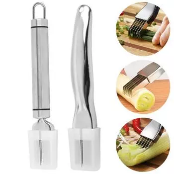 Ручной измельчитель из нержавеющей стали для нарезания лука, острый инструмент для измельчения зеленого лука Round