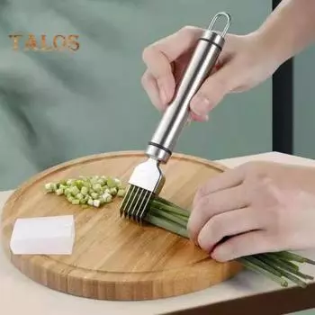 Ручной измельчитель из нержавеющей стали для нарезанного лука, острый инструмент для измельчения зеленого лука с 6 лезвиями, нескользящая ручка, кухонный гаджет для нарезки овощей Round