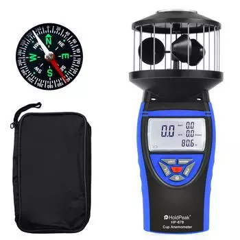 Ручной измеритель ветра, цифровой анемометр HP-878 отображает температуру ветра, объем воздуха, скорость/направление ветра с подсветкой ЖК-дисплея