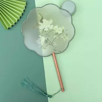 Ручной китайский вышитый веер Ханьфу с подвеской, веер Туань в китайском стиле, полупрозрачный шелковый веер с цветочным узором, реквизит для фотосъемки