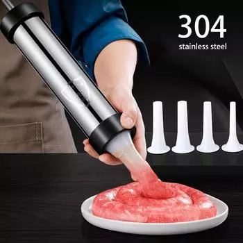 Ручной колбасный пресс, мясной наполнитель, шприц из нержавеющей стали с оболочкой, кухонные домашние колбасы, вертикальные