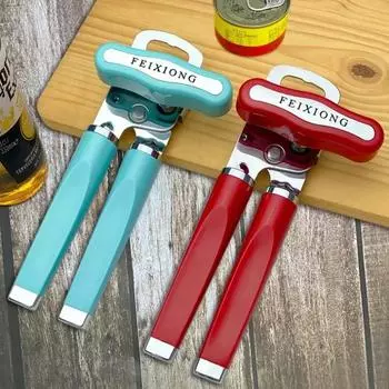 Ручной консервный нож из нержавеющей стали, многофункциональный пивной нож с боковой рукояткой, поворотный открывалка для бутылок, безопасный край, кухонные гаджеты красный