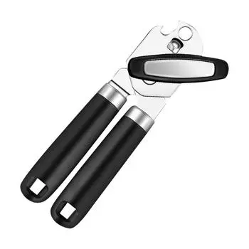 Ручной консервный нож, прочный ручной консервный нож с мягкой ручкой, острый гладкий край, консервные ножи с многофункциональным открывателем для бутылок, черный One Size серебряный