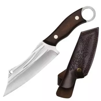 Ручной кованный деревянный нож для разделки костей, острый многоцелевой нож для фруктов, кухонные ножи с ручкой и кольцом, домашний нож для говядины with cover