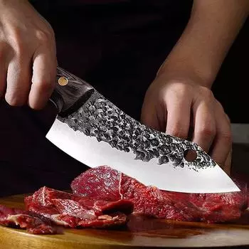 Ручной кованый нож шеф-повара из нержавеющей стали кухонные ножи для обвалки мяса мясной нож для резки овощей с кожаными ножнами